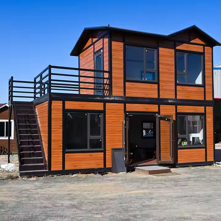 2 – Storey, 2 – Bedroom Prefab Villa Tiny House with Rooftop Terrace, Rustic – Look Exterior, Energy – Efficient Windows, Kitchen – Bathroom – Ideal for Modern Family Living - Image 4